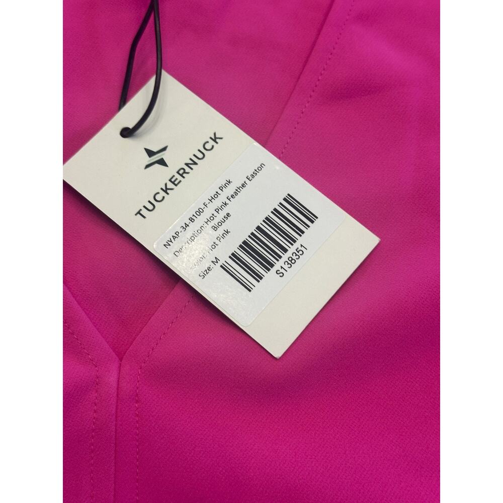 Tuckernuck NWT Easton Hot Pink Satin Feather V-Neck Top Blouse Medium NEW - Picture 3 of 4
